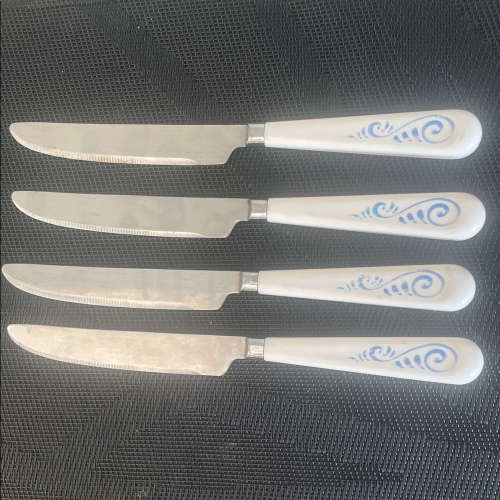 Vintage White and Blue Knife Set